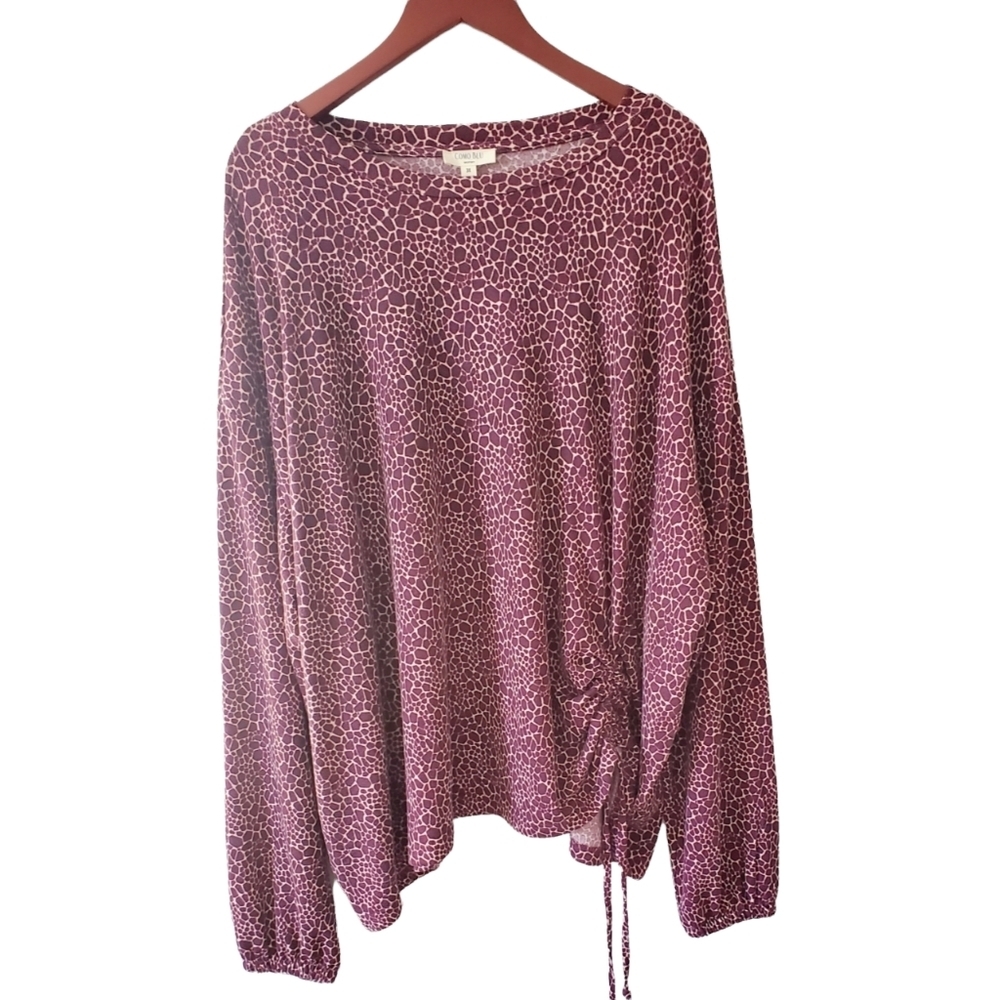 Como Blu Burgundy Pebble Print Long Tunic Style Top Size 3X/NWT